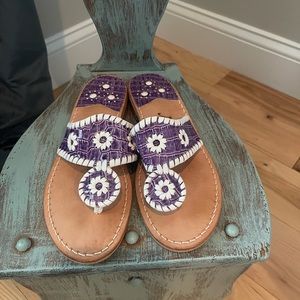 Jack Rogers Women’s SIZE 6 Jack’s Flat Sandal, Purple with White whipstitch